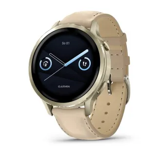 Curea din silicon auriu/alb Garmin Venu 4 (41 mm) și curea din piele nisip deschis, UE Curea din silicon auriu/alb Garmin Venu 4 (41 mm) și curea din piele nisip deschis, UE
