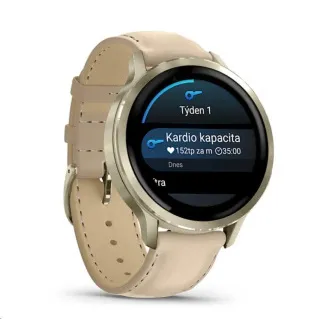 Curea din silicon auriu/alb Garmin Venu 4 (41 mm) și curea din piele nisip deschis, UE Curea din silicon auriu/alb Garmin Venu 4 (41 mm) și curea din piele nisip deschis, UE