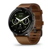 Curea Garmin Venu 4 (45 mm) din silicon negru/ardezie și curea din piele maro, UE