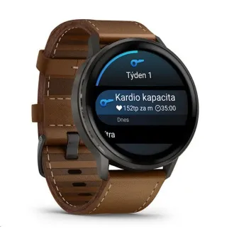 Curea Garmin Venu 4 (45 mm) din silicon negru/ardezie și curea din piele maro, UE Curea Garmin Venu 4 (45 mm) din silicon negru/ardezie și curea din piele maro, UE