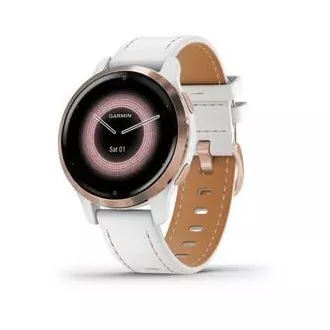 Ceas sport GPS Garmin Venu® 2S Rose Gold / White Leather Band