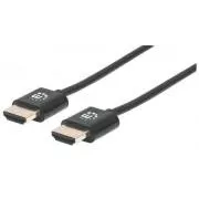 Cablu HDMI MANHATTAN ultra-subțire de mare viteză cu Ethernet, HEC, ARC, 3D, 4K, HDMI mascul la mascul, ecranat, negru, 0,5 m
