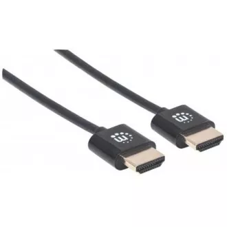 Cablu HDMI MANHATTAN ultra-subțire de mare viteză cu Ethernet, HEC, ARC, 3D, 4K, HDMI mascul la mascul, ecranat, negru, 0,5 m