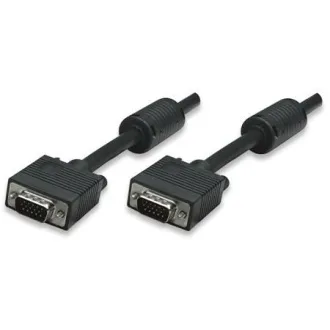 Cablu MANHATTAN SVGA la monitor cu miez de ferită, HD15 mascul / HD15 mascul, 1,8 m, negru
