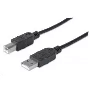 Cablu USB de mare viteză pentru dispozitive MANHATTAN, tip A Masculin către tip B Masculin, 0, 5m, negru