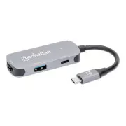 Stație de andocare MANHATTAN USB-C 3 în 1, 1xHDMI, 1xUSB-C, 1xUSB, gri