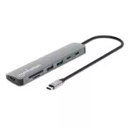 Stație de andocare MANHATTAN USB-C 7 în 1, 1xHDMI, 2xUSB-C, 2xUSB, cititor de carduri SD, gri
