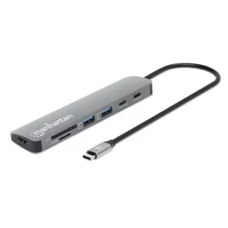 Stație de andocare MANHATTAN USB-C 7 în 1, 1xHDMI, 2xUSB-C, 2xUSB, cititor de carduri SD, gri Stație de andocare MANHATTAN USB-C 7 în 1, 1xHDMI, 2xUSB-C, 2xUSB, cititor de carduri SD, gri