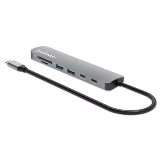 Stație de andocare MANHATTAN USB-C 7 în 1, 1xHDMI, 2xUSB-C, 2xUSB, cititor de carduri SD, gri Stație de andocare MANHATTAN USB-C 7 în 1, 1xHDMI, 2xUSB-C, 2xUSB, cititor de carduri SD, gri