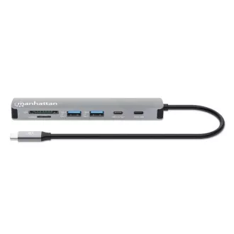 Stație de andocare MANHATTAN USB-C 7 în 1, 1xHDMI, 2xUSB-C, 2xUSB, cititor de carduri SD, gri Stație de andocare MANHATTAN USB-C 7 în 1, 1xHDMI, 2xUSB-C, 2xUSB, cititor de carduri SD, gri