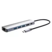 Stație de andocare MANHATTAN USB-C 6 în 1, 1xHDMI, 1xUSB-C, 3xUSB, 1xRJ45, gri