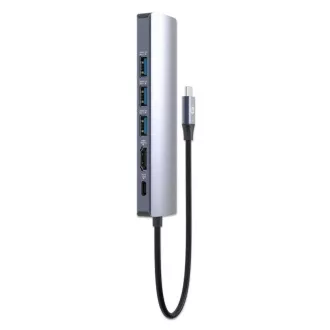 Stație de andocare MANHATTAN USB-C 6 în 1, 1xHDMI, 1xUSB-C, 3xUSB, 1xRJ45, gri