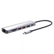 Stație de andocare MANHATTAN USB-C 7 în 1, 1xHDMI, 1xUSB-C, 2xUSB, 1xRJ45, cititor de carduri SD, gri