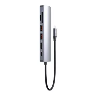 Stație de andocare MANHATTAN USB-C 7 în 1, 1xHDMI, 1xUSB-C, 2xUSB, 1xRJ45, cititor de carduri SD, gri