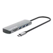 Stație de andocare MANHATTAN USB-C 9 în 1, 1xHDMI, 2xUSB-C, 3xUSB, 1xRJ45, cititor de carduri SD, gri
