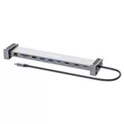Stație de andocare MANHATTAN USB-C 10v1, 2xHDMI, 2xUSB-C, 3xUSB, 1xRJ45, cititor de carduri SD, gri