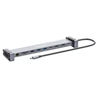 Stație de andocare MANHATTAN USB-C 10v1, 2xHDMI, 2xUSB-C, 3xUSB, 1xRJ45, cititor de carduri SD, gri Stație de andocare MANHATTAN USB-C 10v1, 2xHDMI, 2xUSB-C, 3xUSB, 1xRJ45, cititor de carduri SD, gri