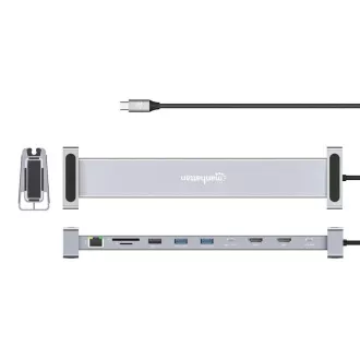 Stație de andocare MANHATTAN USB-C 10v1, 2xHDMI, 2xUSB-C, 3xUSB, 1xRJ45, cititor de carduri SD, gri Stație de andocare MANHATTAN USB-C 10v1, 2xHDMI, 2xUSB-C, 3xUSB, 1xRJ45, cititor de carduri SD, gri