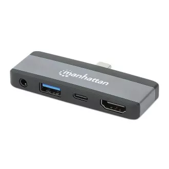 Stație de andocare MANHATTAN USB-C 4 în 1, 1xHDMI, 1xUSB-C, 1xUSB, 1x3.5mm, gri