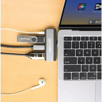 Stație de andocare MANHATTAN USB-C 4 în 1, 1xHDMI, 1xUSB-C, 1xUSB, 1x3.5mm, gri