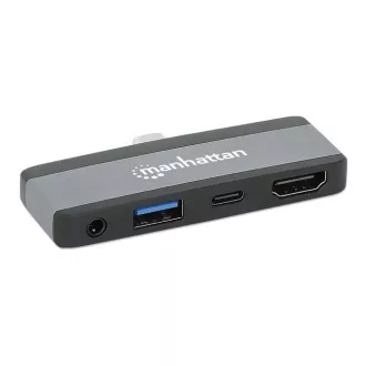 Stație de andocare MANHATTAN USB-C 4 în 1, 1xHDMI, 1xUSB-C, 1xUSB, 1x3.5mm, gri