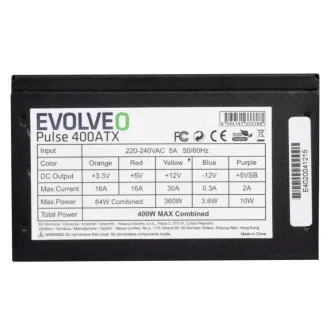 EVOLVEO Pulse 400ATX, sursă de alimentare 400W, ATX, silențioasă, vrac, garanție 3 ani, neagră