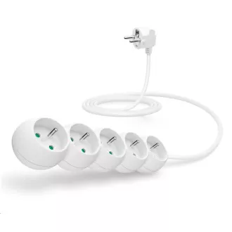 Cablu prelungitor CONNECT IT 230V, 5 prize, 2 m, fără întrerupător (alb)