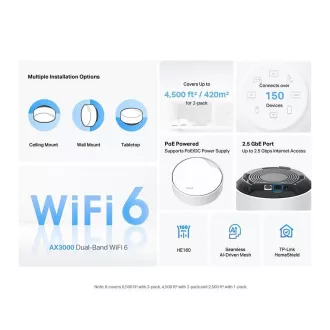 TP-Link Deco X50-PoE (pachet de 3) WiFi6 Mesh (AX3000, 2,4GHz/5GHz, 1x2, 5GbELAN/WAN, 1xGbELAN/WAN, 1xPoE)