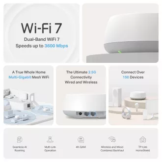 TP-Link Deco BE25 (pachet de 3) WiFi7 Mesh (BE3600, 2,4GHz/5GHz, 2x2, 5GbELAN/WAN)