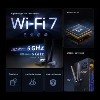 Adaptor PCIe TP-Link Archer TBE400E WiFi7 (BE6500, 2,4GHz/5GHz/6GHz, Bluetooth5.4)