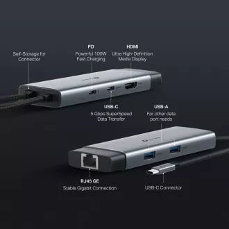 Hub USB-C TP-Link UH6120C 6 în 1 (2xUSB 3.2Gen1, 1xUSB-C 3.2Gen1, 1xGbE, 1xHDMI, PD 100W)