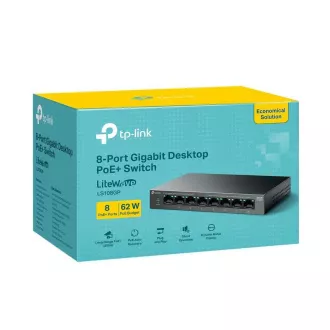 Comutator TP-Link LiteWave LS108GP (8xGbE, 8xPoE+, 62W, fără ventilator)
