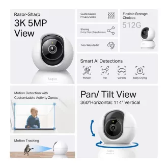 Cameră de supraveghere video TP-Link Tapo C230 pentru interior (5MP, 3K QHD 1620p, IR 12m, WiFi, card micro SD)