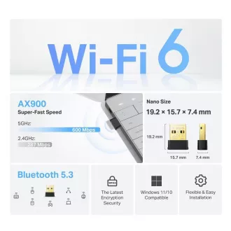 Adaptor USB TP-Link Archer TX10UB Nano WiFi6 (AX900, 2.4GHz/5GHz, USB2.0, Bluetooth5.3)