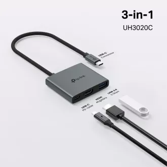 Hub USB-C TP-Link UH3020C 3 în 1 (1xUSB 3.2Gen1, 1xUSB-C 3.2Gen1, 1xHDMI, PD 100W)