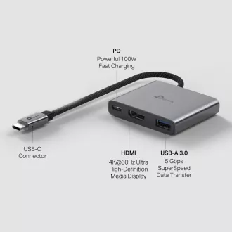 Hub USB-C TP-Link UH3020C 3 în 1 (1xUSB 3.2Gen1, 1xUSB-C 3.2Gen1, 1xHDMI, PD 100W)