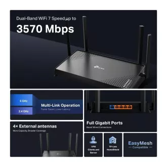 Router TP-Link Archer BE220 EasyMesh WiFi7 (BE3600, 2.4GHz/5GHz, 1xGbEWAN, 4xGbELAN)
