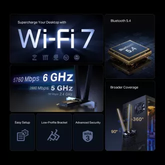 Adaptor TP-Link Archer TBE552E WiFi7 PCIe (BE9300, 2.4GHz/5GHz/6GHz, Bluetooth 5.4)