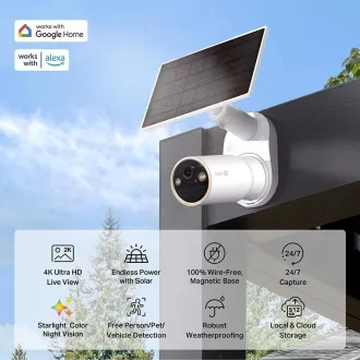 Cameră de supraveghere video TP-Link Tapo C460 KIT, panou solar (8MP, 4K, 2160p, IR 15m, WiFi, card micro SD, IP66)