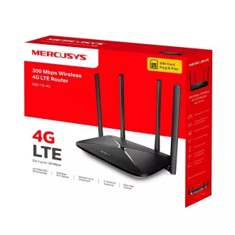 Router MERCUSYS MB115-4G WiFi4 (N300, 4G LTE, 2.4GHz, 1xLAN/WAN 100Mb/s, 3xLAN 100Mb/s, 1xnanoSIM)