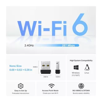 Adaptor USB TP-Link Archer TX1U Nano WiFi6 (AX300, 2.4GHz/5GHz, USB2.0)