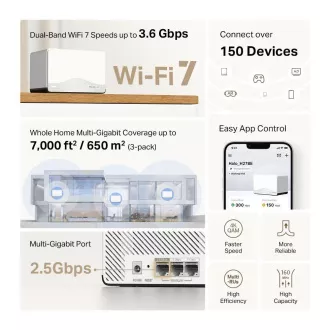 MERCUSYS Halo H27BE (pachet de 3) WiFi7 Mesh (BE3600, 2.4GHz/5GHz, 1x2, 5GbELAN/WAN, 2xGbELAN/WAN)