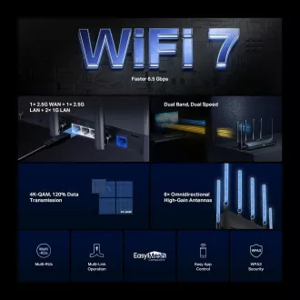 Router MERCUSYS MR37BE EasyMesh WiFi7 (BE6500, 2.4GHz/5GHz, 1x2, 5GbEWAN, 1x2, 5GbELAN, 2xGbE)