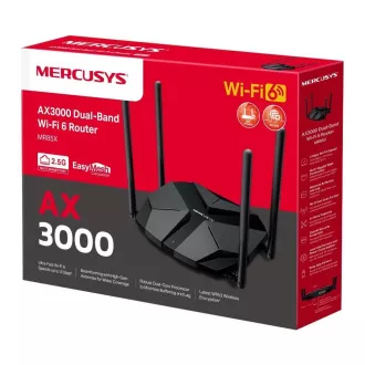 Router MERCUSYS MR85X WiFi6 (AX3000, 2, 4GHz/5GHz, 3xGbELAN, 1x2, 5GbEWAN)