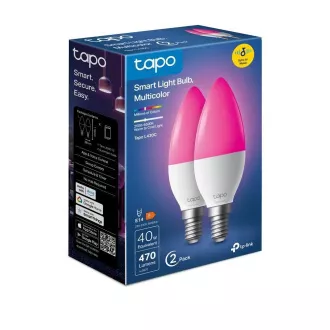 Bec LED inteligent WiFi TP-Link Tapo L430C (pachet de 2) cu intensitate reglabilă (color, 2500K-6500K, 470lm, 2.4GHz, E14)