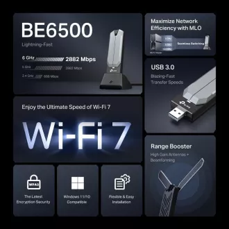 Adaptor USB TP-Link Archer TBE400UH WiFi7 (BE6500, 2.4GHz/5GHz/6GHz, USB 3.0)