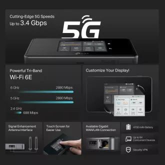 Router portabil WiFi6E TP-Link M8550 (AXE3600, 5G/4G LTE, 2.4GHz/5GHz/6GHz, 1xGbE, 1xUSB-C, 1xnanoSIM, 1xmicroSD)