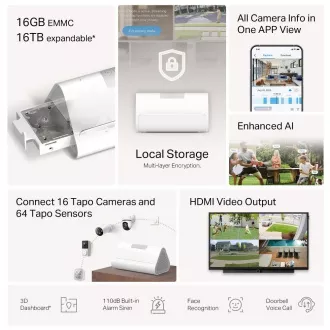 Hub inteligent WiFi IoT TP-Link Tapo H500 - HomeBase (2.4GHz/5GHz, 1xHDMI, 1xSATA de 2.5", 1x100Mb/s, 1xUSB, 1xUSB-C)