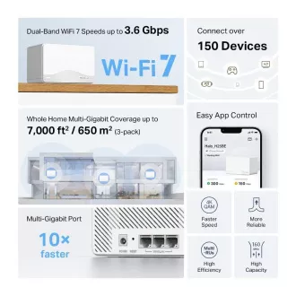 MERCUSYS Halo H25BE (pachet de 3) WiFi7 Mesh (BE3600, 2.4GHz/5GHz, 3xGbELAN/WAN)