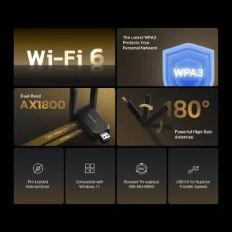 Adaptor USB MERCUSYS MA72XH WiFi6 (AX1800, 2.4GHz/5GHz, USB3.0)
